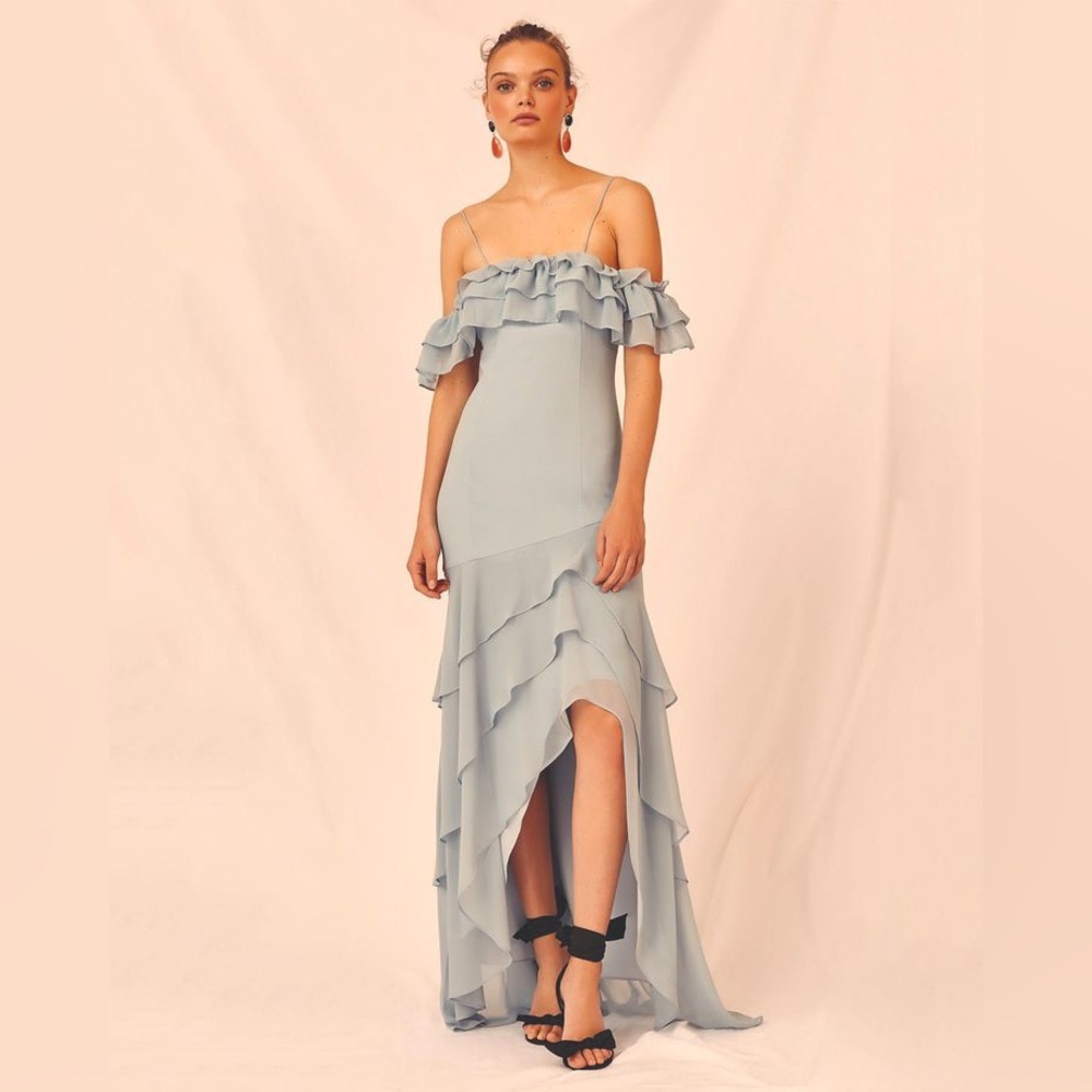 Keepsake the Label Enchanted Gown Dress in Powder Blue Whimsical Ruffle Maxi